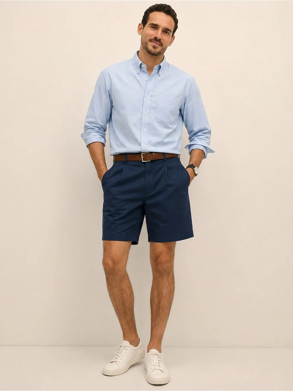 Brooks Brothers Men’s Shorts W38 Navy Blue Cotton Stretch Chino Flat Front